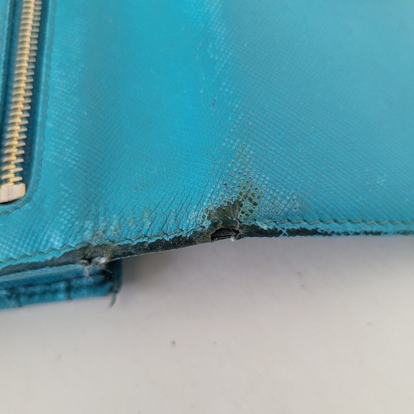 PRADA Authentic Vintage Blue Ssffiano Leather Logo Wallet Envelope Large Fair - Picture 11 of 14